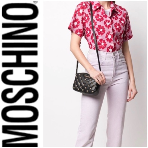 Love Moschino Crossbody Camera Bag Black Gold Stud - Picture 2 of 12